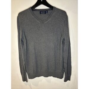 Nautica  Small Gray Cotton V Neck Pullover Long Sleeve Mens-luxury‎ performance